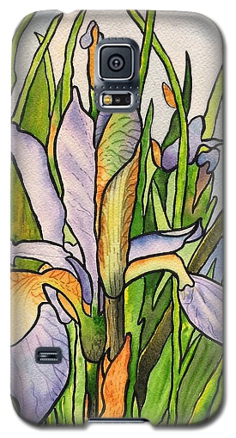 Iris Galaxy S5 Case featuring the painting Stained Iris by Sonja Jones