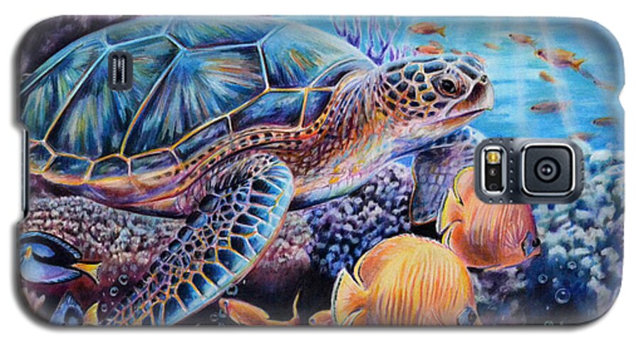 Sea Turtle Galaxy S5 Case featuring the painting Stories I tell by Lachri