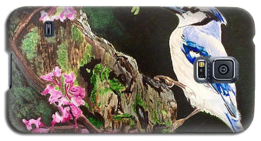 Blue Jay Galaxy S5 Case featuring the painting Stump sitter by Sonja Jones