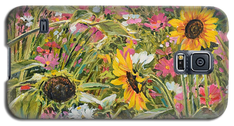 Flowers Galaxy S5 Case featuring the painting Sunflower and Cosmos by Steve Spencer