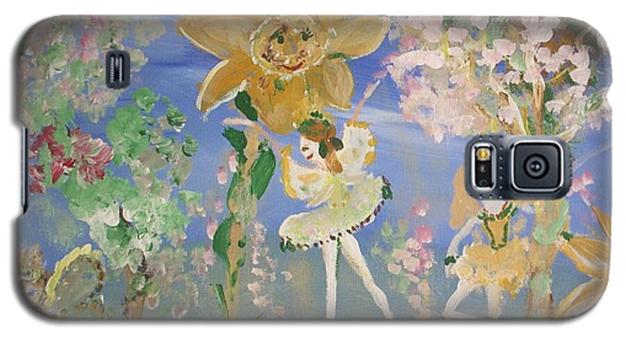 Sunflowers Galaxy S5 Case featuring the painting Sunflower Fairies by Judith Desrosiers