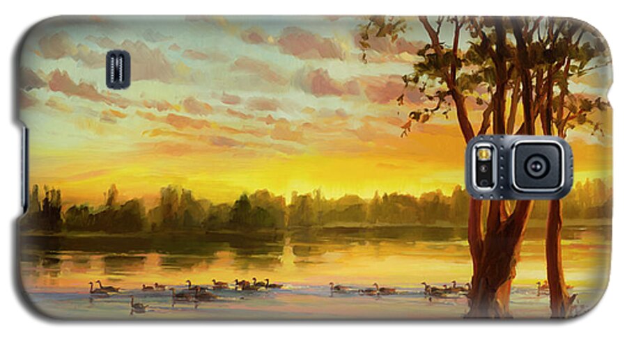 Landscape Galaxy S5 Case featuring the painting Sunrise on the Columbia by Steve Henderson