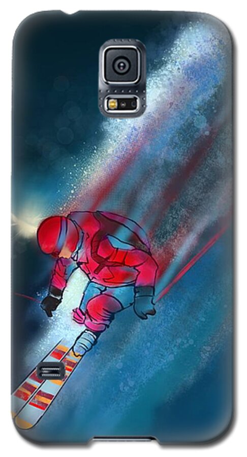 Ski Art Galaxy S5 Case featuring the painting Sunset Extreme Ski by Sassan Filsoof