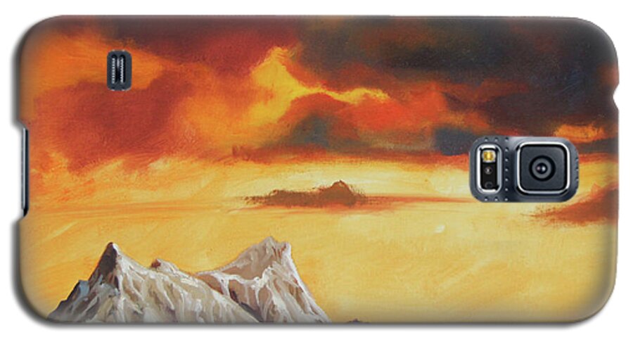 Sunset Mountains Snow Galaxy S5 Case featuring the painting Sunset Wonder by Murry Whiteman