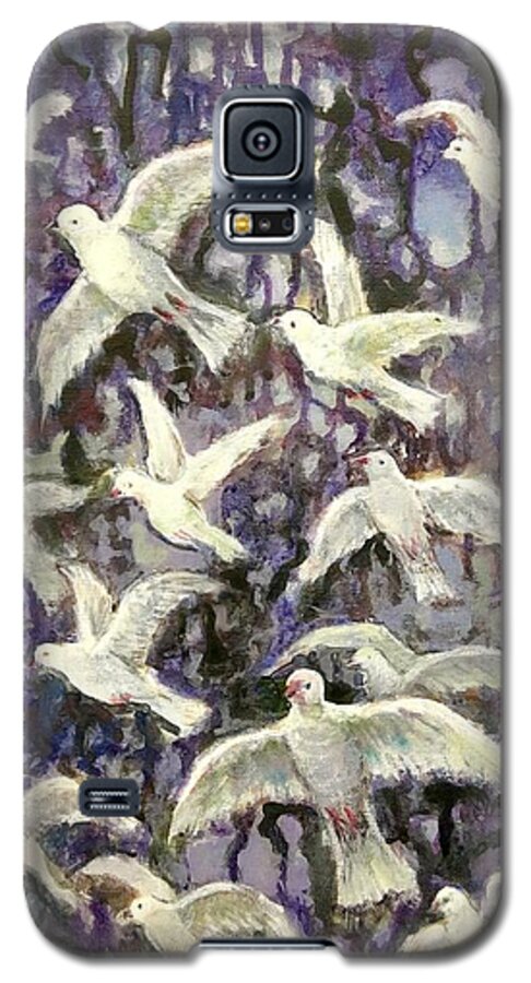 Doves Galaxy S5 Case featuring the painting Symbol of peace by Laila Awad Jamaleldin