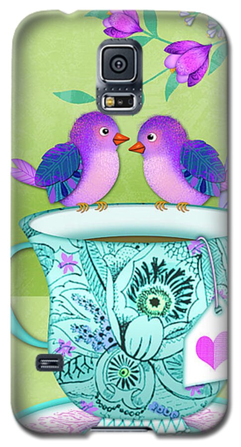 Tea Cup Galaxy S5 Case featuring the mixed media Tea for Two by Valerie Drake Lesiak