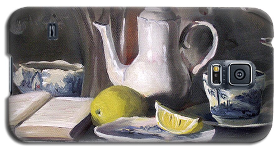 Tea Galaxy S5 Case featuring the painting Tea with Lemon by Nancy Griswold