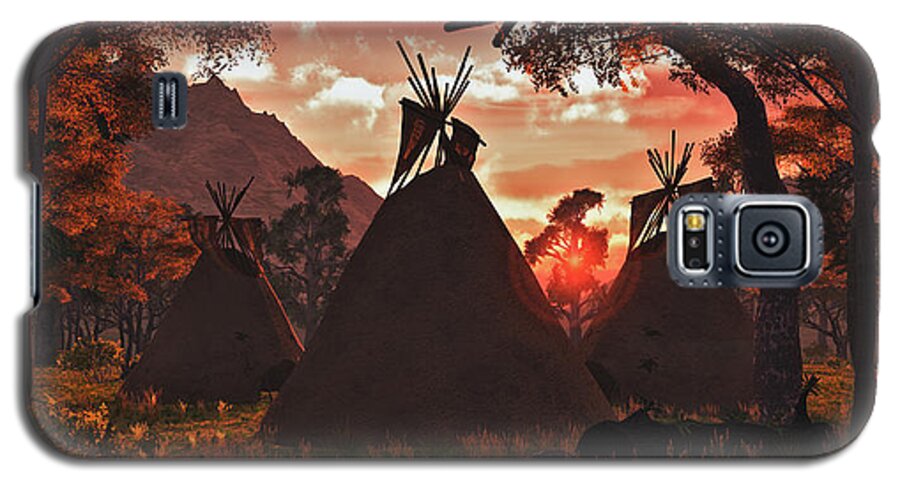 Tepee Galaxy S5 Case featuring the digital art Tepee Sunset by Walter Colvin
