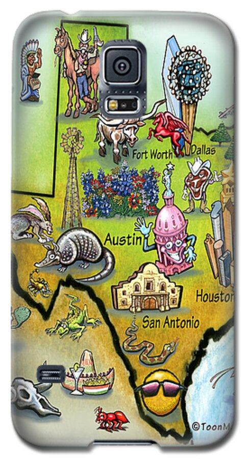 Texas Galaxy S5 Case featuring the digital art Texas Cartoon Map by Kevin Middleton
