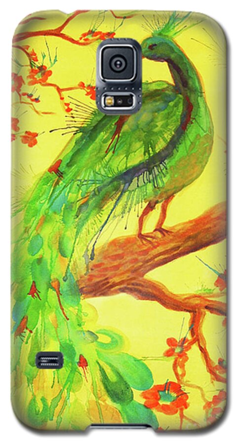 Bird Galaxy S5 Case featuring the painting The Auspicious Peacock by Angelique Bowman