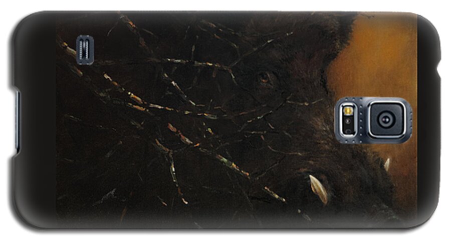 Boar Galaxy S5 Case featuring the painting The Black Wildboar by Attila Meszlenyi