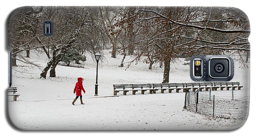Benches Galaxy S5 Case featuring the photograph The lady With The Red Coat by Cornelis Verwaal