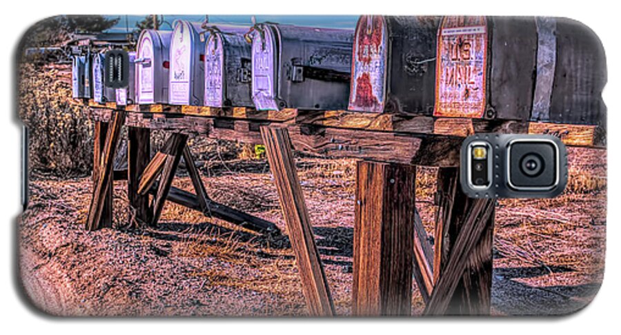 Mailboxes; Row Of Mailboxes; Mojave Desert; Colorful; Blue; Red; Yellow; Brown; Green; Trees; Joe Lach Galaxy S5 Case featuring the photograph The Mailboxes by Joe Lach