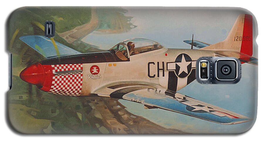 Oil Painting Prints Fine Art France Omaha Beach P-51 Aircraft World War 2 Ocean United States Air Force Airplane Planes Vintage Aircraft Galaxy S5 Case featuring the painting The P-51 Riblet by T S Carson