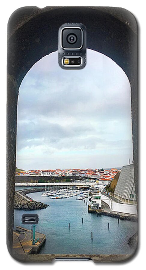 Kelly Hazel Galaxy S5 Case featuring the photograph The Port of Angra do Heroismo from a window in Forte de Sao Sebastiao by Kelly Hazel