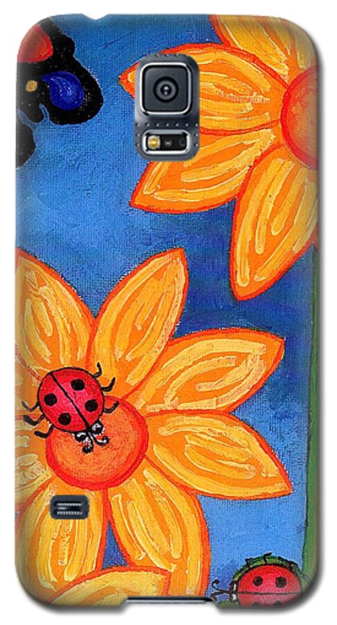 Ladybugs Galaxy S5 Case featuring the painting Three Ladybugs and Butterfly by Genevieve Esson