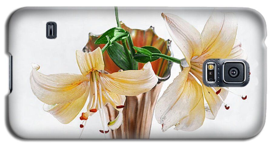 Lily Galaxy S5 Case featuring the photograph Three Pale Gold Lilies Still Life by Louise Kumpf
