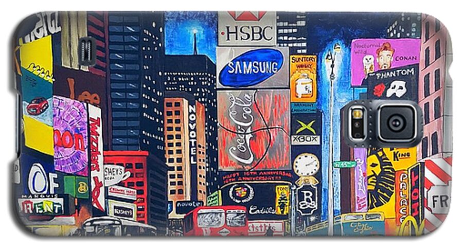 Nyc Galaxy S5 Case featuring the mixed media Times Square by Autumn Leaves Art