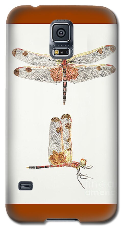 Dragonfly Butterfly Thom Glace Garden Insect Flowers Dragon Galaxy S5 Case featuring the painting Top and Side Views of a Male Calico Pennant Dragonfly by Thom Glace