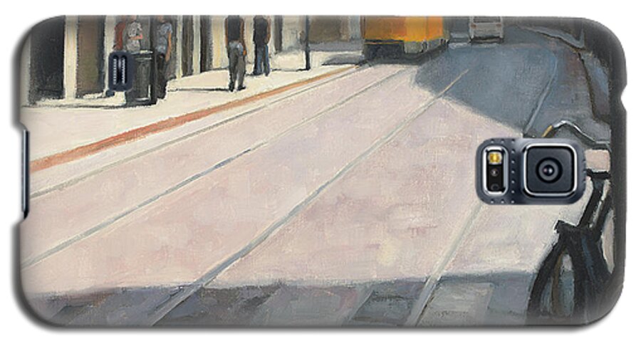 Train Galaxy S5 Case featuring the painting Trains on time by Tate Hamilton