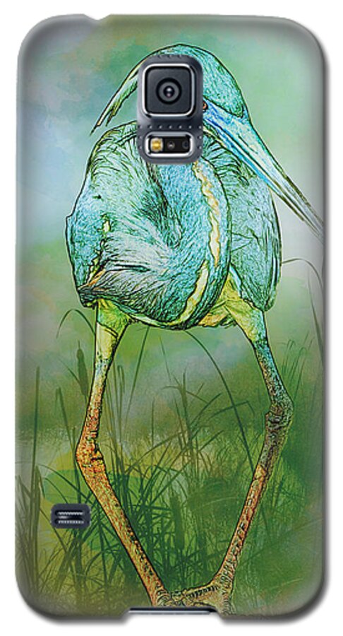 Bird Galaxy S5 Case featuring the photograph Tri-Colored Heron Balancing Act - Colorized by Patti Deters
