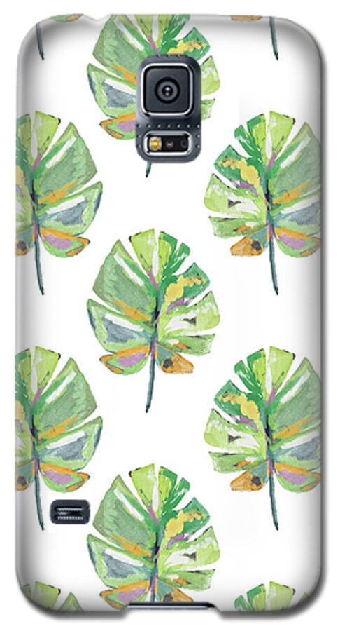 Tropical Galaxy S5 Case featuring the mixed media Tropical Leaves On White- Art by Linda Woods by Linda Woods