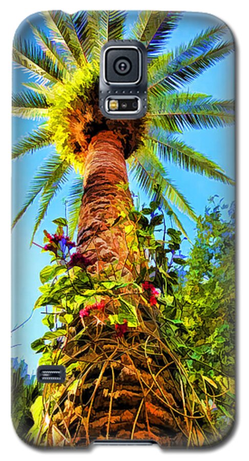 Palm Tree Galaxy S5 Case featuring the painting Tropical Palm Tree Painting by Tracie Schiebel