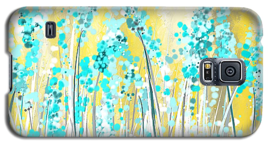 Yellow Galaxy S5 Case featuring the painting Turquoise And Yellow by Lourry Legarde