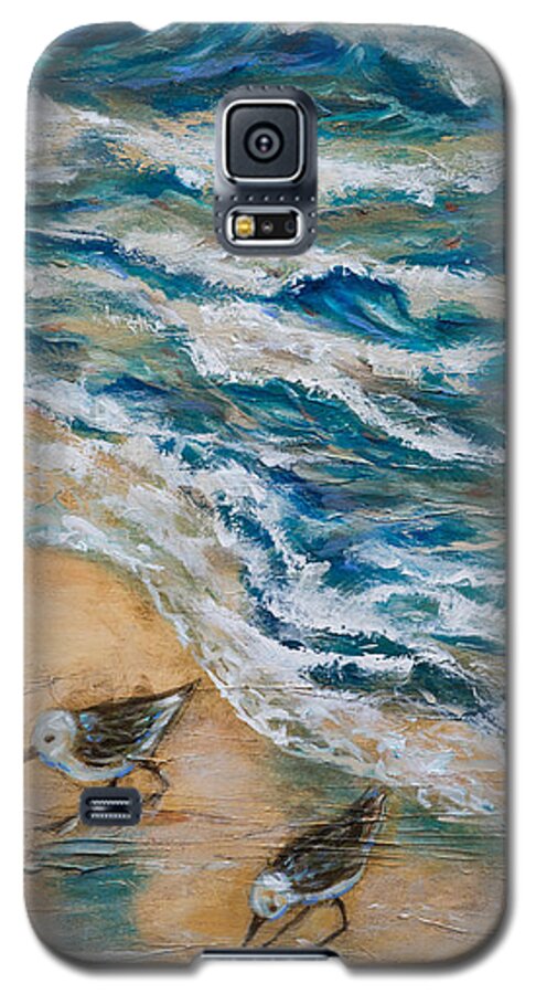Beach Galaxy S5 Case featuring the painting Two Pipers Along Shore by Linda Olsen