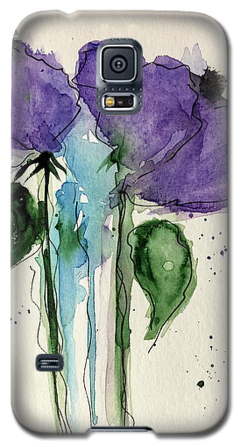 Flower Galaxy S5 Case featuring the painting Two Purple Flowers by Britta Zehm