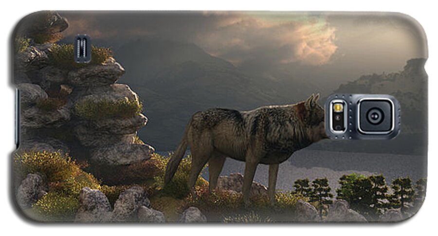 Wolf Galaxy S5 Case featuring the digital art Two Wolfs on a Lookout by Walter Colvin