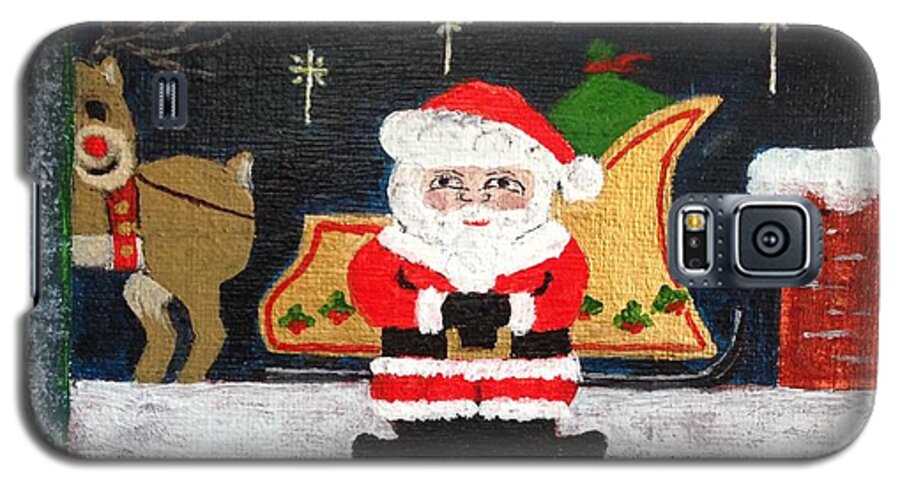 Santa Galaxy S5 Case featuring the painting Up on the Rooftop by Cynthia Morgan
