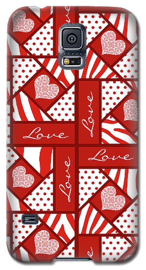 Valentine 4 Square Quilt Block Galaxy S5 Case featuring the digital art Valentine 4 Square Quilt Block by Two Hivelys