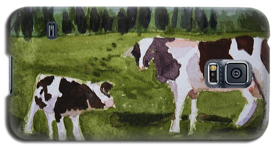 Vermont Galaxy S5 Case featuring the painting Vermont Cow and Calf by Donna Walsh