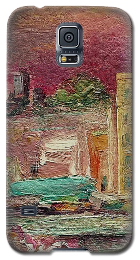 Cityscape Galaxy S5 Case featuring the painting View from a Balcony by Mary Wolf