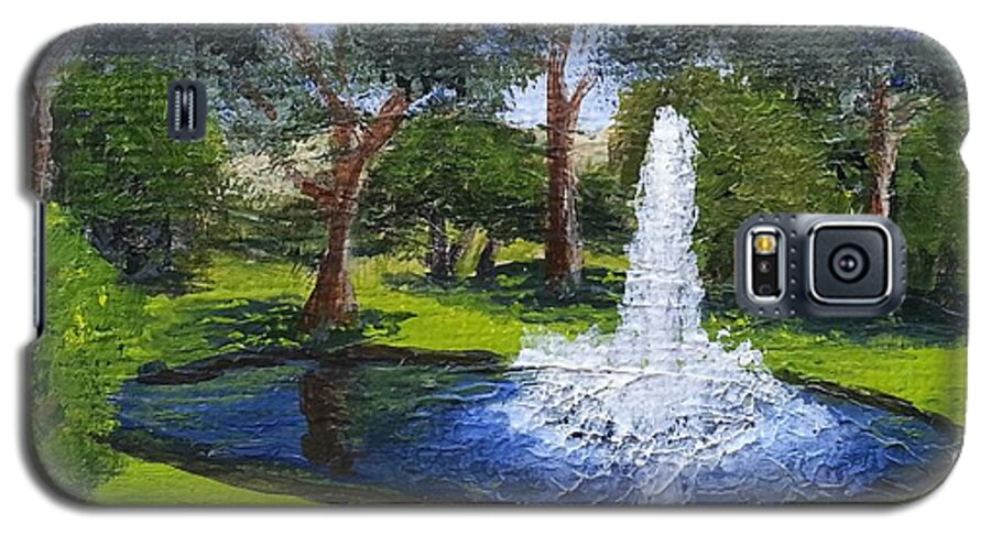 Landscape Galaxy S5 Case featuring the painting Village Fountain by Mishel Vanderten