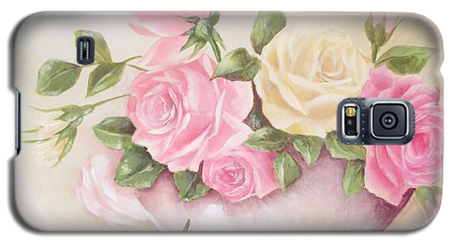 Flowers Galaxy S5 Case featuring the painting Vintage Roses Shabby Chic Roses Painting Print by Chris Hobel