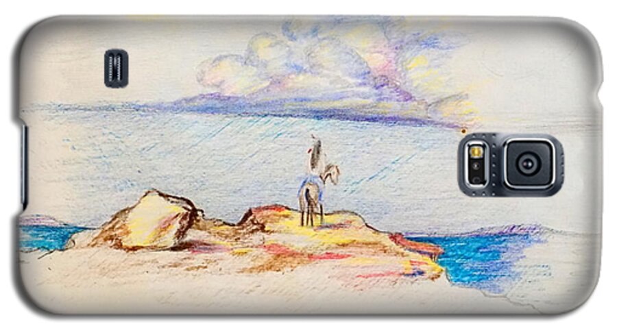 Native American Indian Galaxy S5 Case featuring the drawing Waiting Upon The Storm by Georgia Doyle
