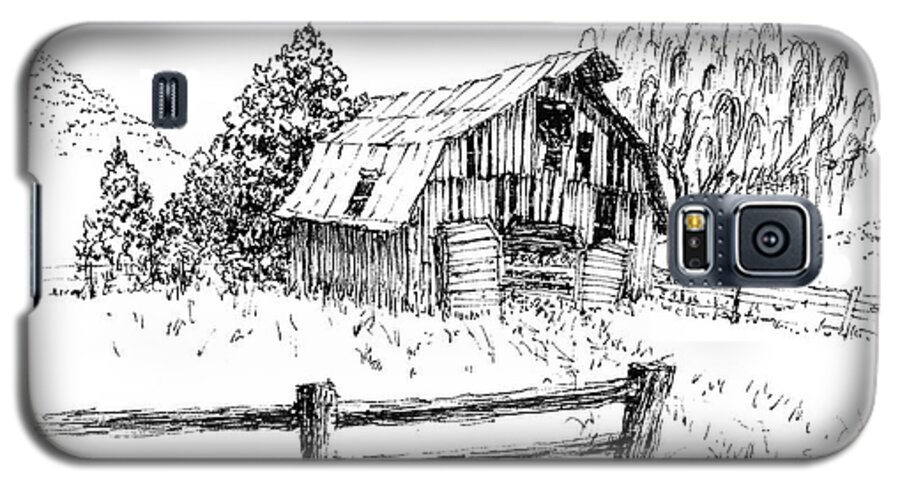 Weeping Willow Galaxy S5 Case featuring the drawing Weeping Willow and Barn One by Randy Welborn