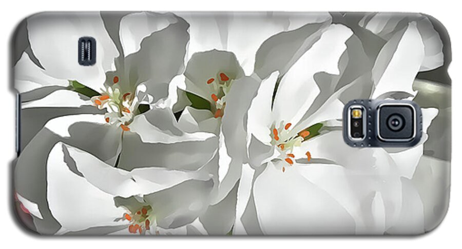 White Galaxy S5 Case featuring the mixed media White Geraniums by Charles Muhle