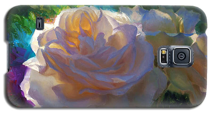 Paintings Of Roses Galaxy S5 Case featuring the painting White Roses in the Garden - Backlit Flowers - Summer Rose by K Whitworth