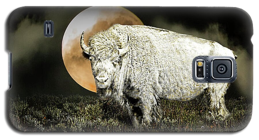 White Buffalo Galaxy S5 Case featuring the photograph White Spirit Buffalo and Moon by Randall Nyhof