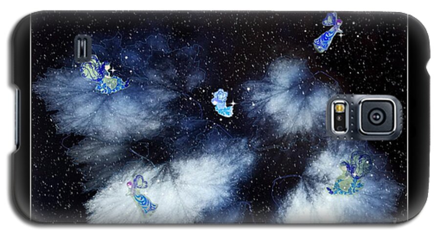 Blue Galaxy S5 Case featuring the digital art Winter Leaves And Fairies by Diamante Lavendar