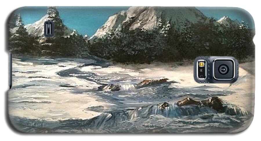 Landscape Galaxy S5 Case featuring the painting Winter Mountain Stream by Jack Skinner
