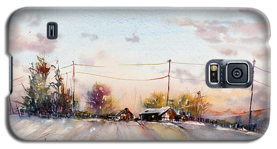 Watercolor Galaxy S5 Case featuring the painting Winter Sunrise on the Lane by Judith Levins