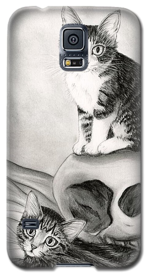 Tabby Cat Galaxy S5 Case featuring the drawing Witch's Kittens by Carrie Hawks
