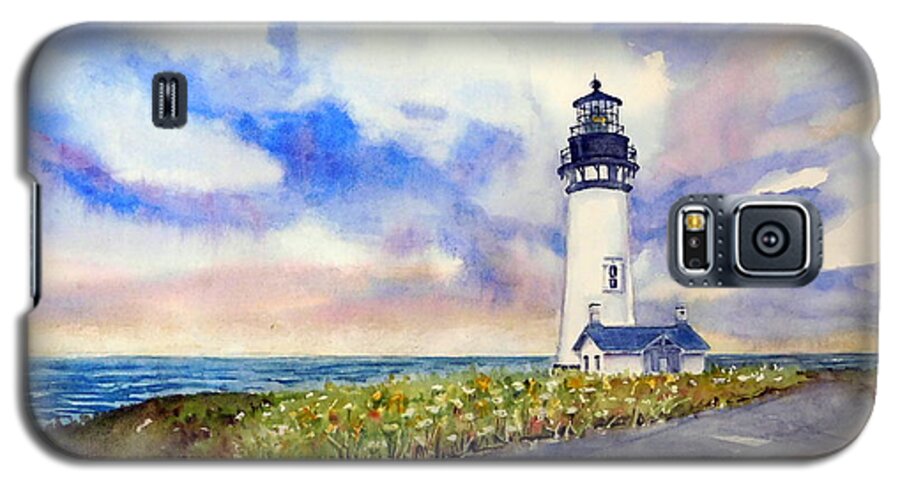Yaquina Head Lighthouse Galaxy S5 Case featuring the painting Yaquina Head Lighthouse - Springtime by Anna Jacke