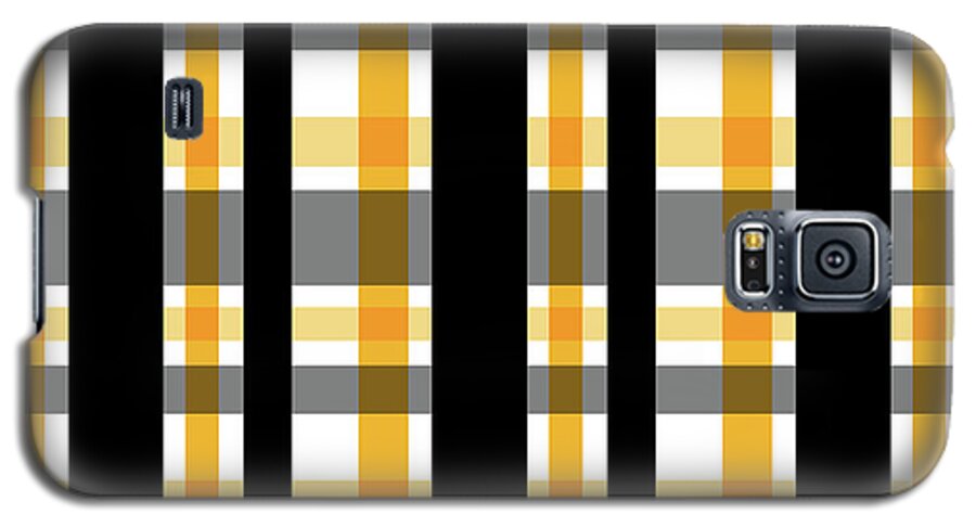 Black And Gold Plaid Galaxy S5 Case featuring the photograph Yellow Gold and Black Plaid Striped Pattern Vrsn 1 by Shelley Neff