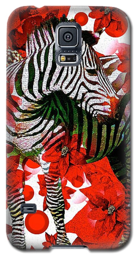 Zebra Galaxy S5 Case featuring the painting Zebra and Flowers by Saundra Myles