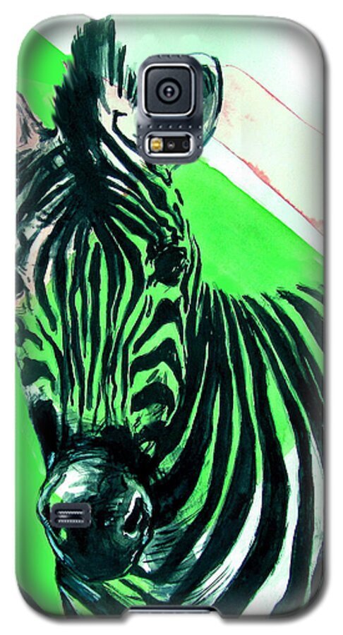 Zebra Galaxy S5 Case featuring the painting Zebra in Green by Rene Capone